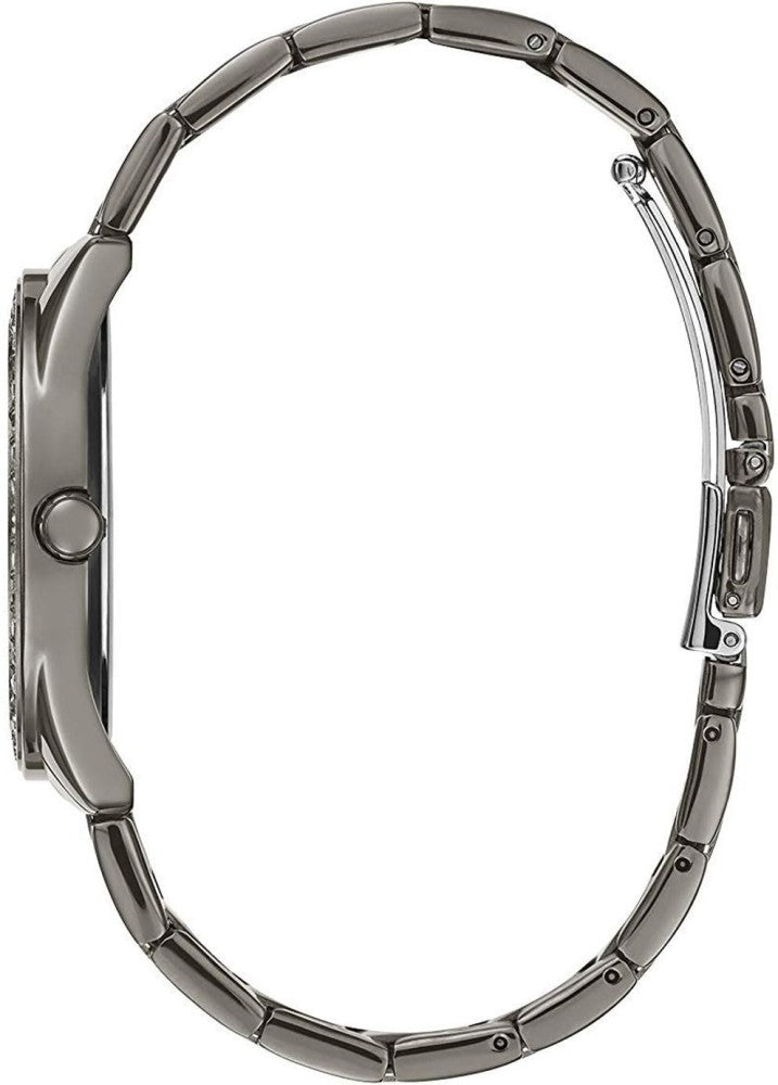 Guess G Twist Diamonds Purple Dial Black Steel Strap Watch For Women - W1201L4 Buy Now By Guess