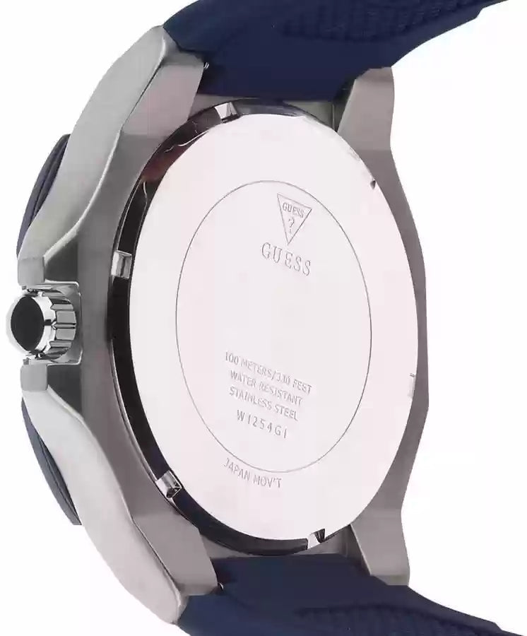 Guess Genesis Multi Function Analog Blue Dial Blue Rubber Strap Watch For Men - W1254G1 Buy Now By Guess