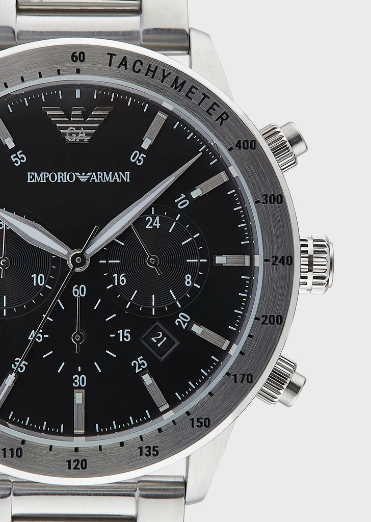 Emporio Armani Mario Chronograph Black Dial Silver Steel Strap Watch For Men - AR11241 Buy Now By Emporio Armani