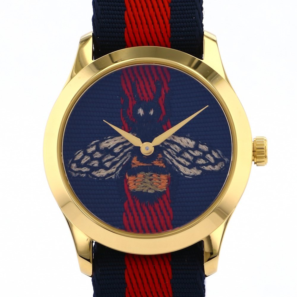 Gucci G Timeless Bee Red & Blue Dial Red Two Tone Nylon Strap Watch For Men - YA1264061 Buy Now By Gucci