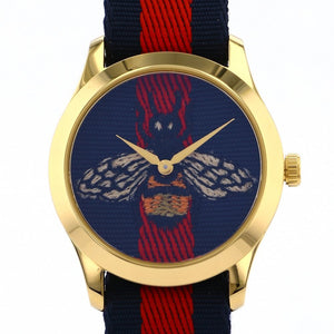 Gucci G Timeless Bee Red & Blue Dial Red Two Tone Nylon Strap Watch For Men - YA1264061 Buy Now By Gucci