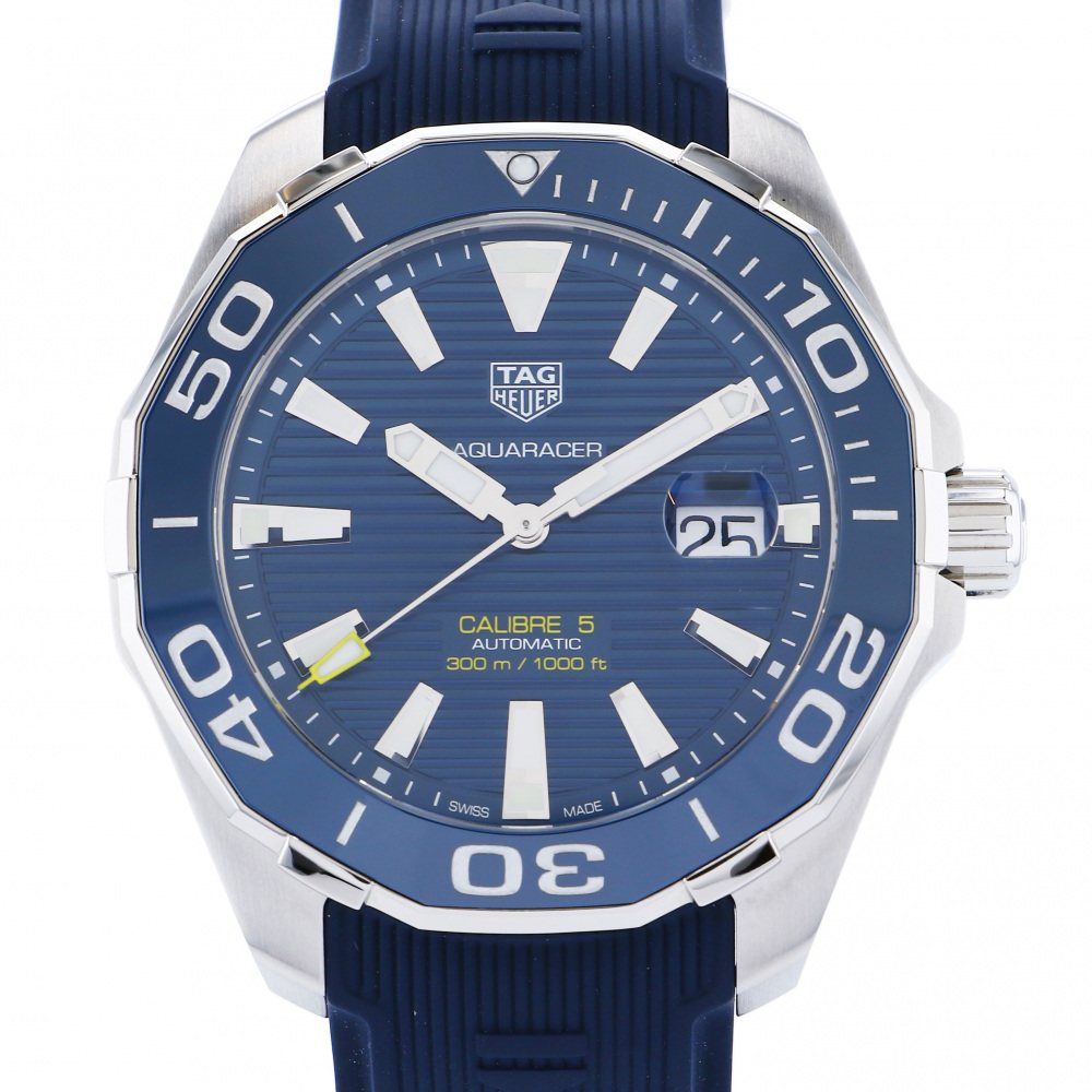 Tag Heuer Aquaracer Calibre 5 Automatic Blue Dial Blue Rubber Strap Watch for Men - WAY201B.FT6150 Buy Now By Tag Heuer