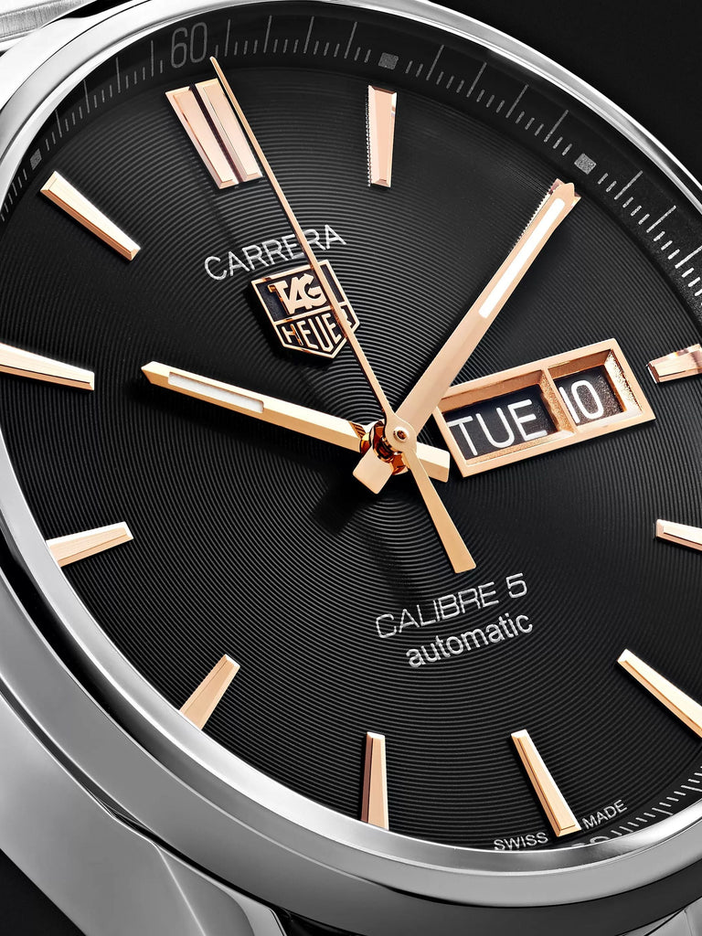 Tag Heuer Carrera Calibre 5 Automatic Black Dial Silver Steel Strap Watch for Men - WAR201C.BA0723 Buy Now By Tag Heuer