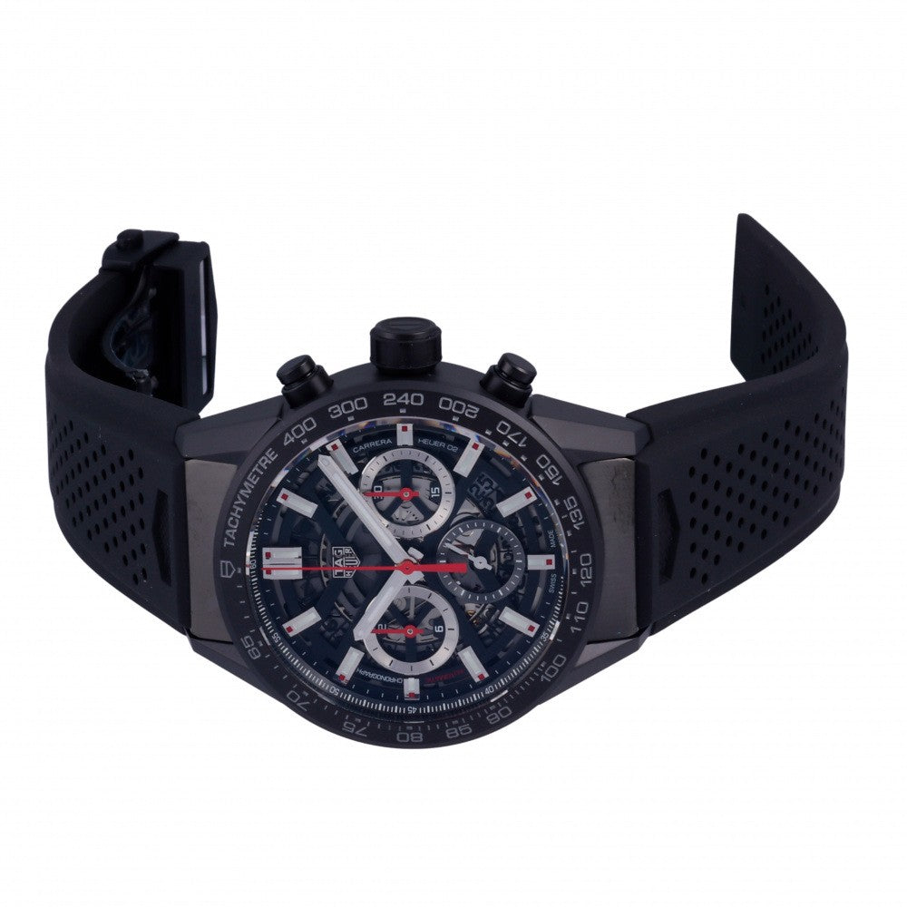 Tag Heuer Carrera Chronograph Steel & Ceramic Black Dial Black Rubber Strap Watch for Men - CBG2090.FT6145 Buy Now By Tag Heuer
