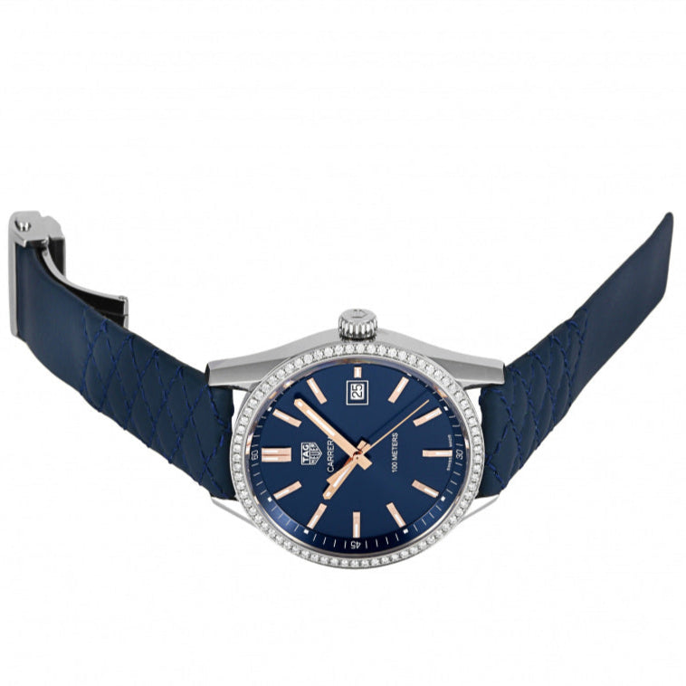 Tag Heuer Carrera Quartz Diamonds Blue Dial Blue Leather Strap Watch for Women - WAR1114.FC6391 Buy Now By Tag Heuer