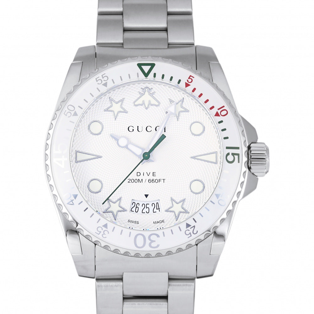 Gucci Dive Quartz White Dial Silver Steel Strap Watch For Men - YA136336 Buy Now By Gucci