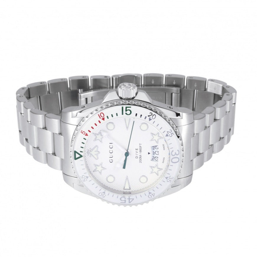 Gucci Dive Quartz White Dial Silver Steel Strap Watch For Men - YA136336 Buy Now By Gucci