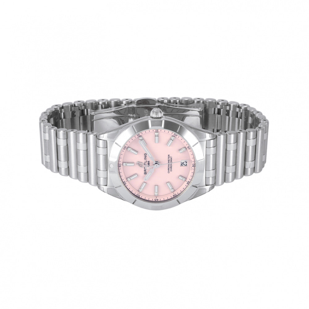 Breitling Chronomat 32 Diamonds Pink Dial Silver Steel Strap Watch for Women - A77310101K1A1 Buy Now By Breitling