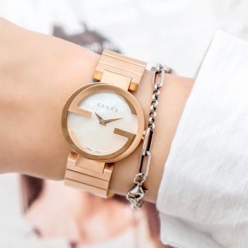 Gucci G Interlocking Mother of Pearl Dial Rose Gold Steel Strap Watch For Women - YA133515 Buy Now By Gucci