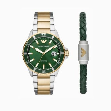 Emporio Armani Diver Chronograph Green Dial Two Tone Steel Strap Watch For Men - AR80063 Buy Now By Emporio Armani