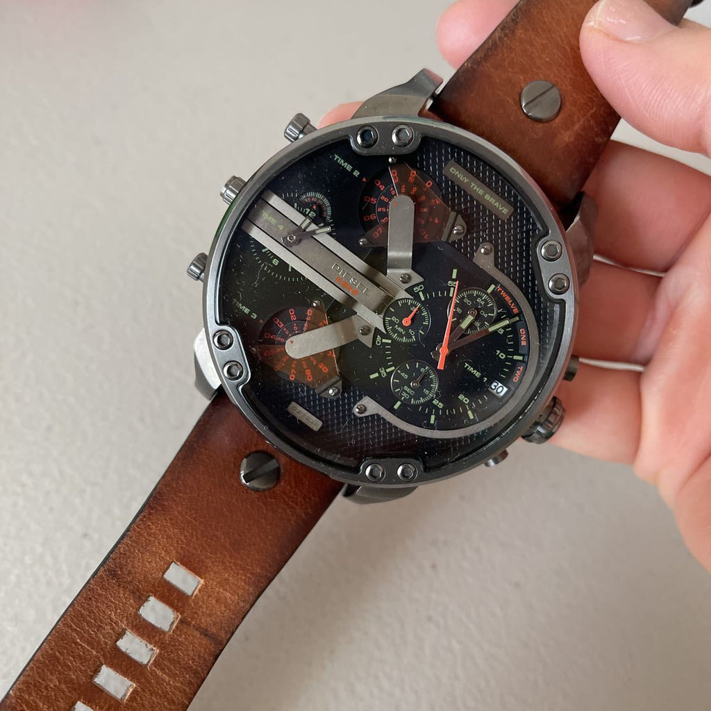 Diesel Mr Daddy 2.0 Chronograph Black Dial Brown Leather Strap Watch For Men - DZ7332 Buy Now By Diesel