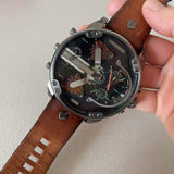 Diesel Mr Daddy 2.0 Chronograph Black Dial Brown Leather Strap Watch For Men - DZ7332 Buy Now By Diesel