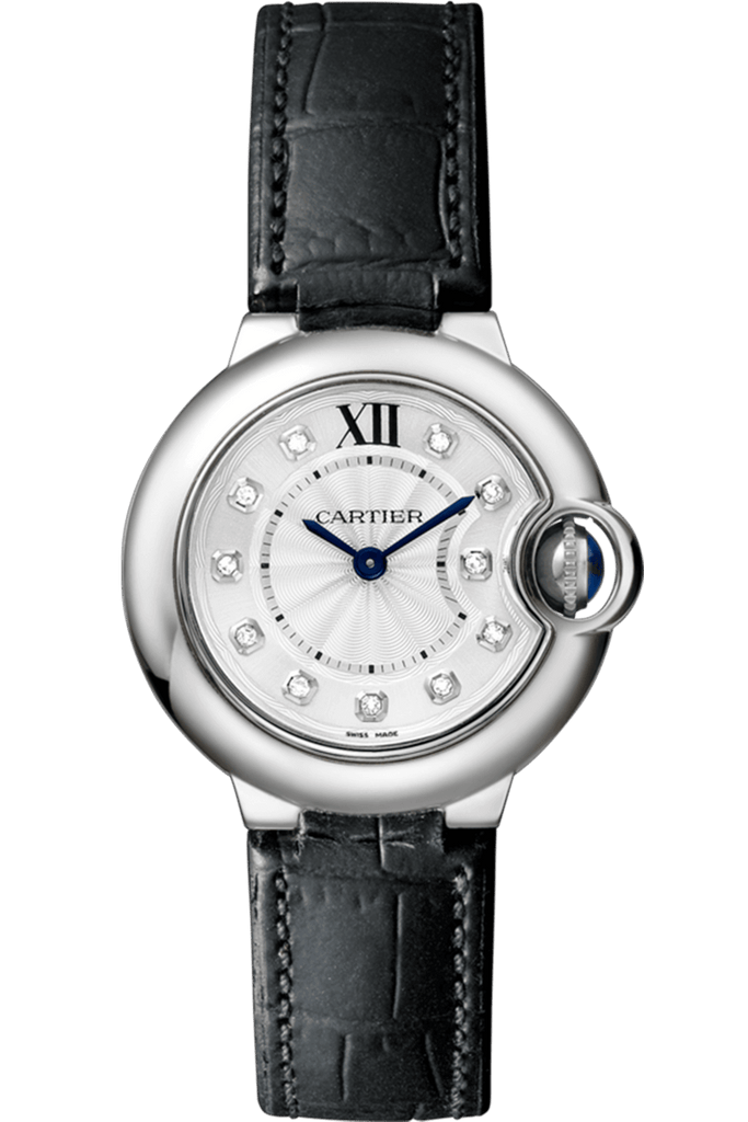 Cartier Ballon Bleu de Cartier Diamonds Silver Dial Black Leather Strap Watch for Women - W4BB0008 Buy Now By Cartier