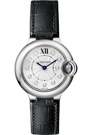 Cartier Ballon Bleu de Cartier Diamonds Silver Dial Black Leather Strap Watch for Women - W4BB0008 Buy Now By Cartier