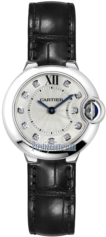 Cartier Ballon Bleu de Cartier Diamonds Silver Dial Black Leather Strap Watch for Women - W4BB0008 Buy Now By Cartier