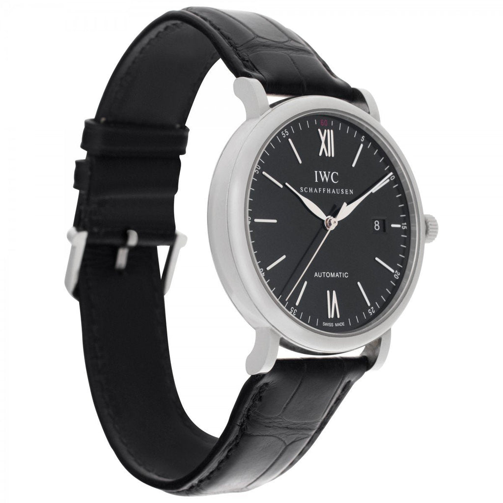 IWC Portofino Automatic Black Dial Black Leather Strap Watch for Men - IW356502 Buy Now By IWC