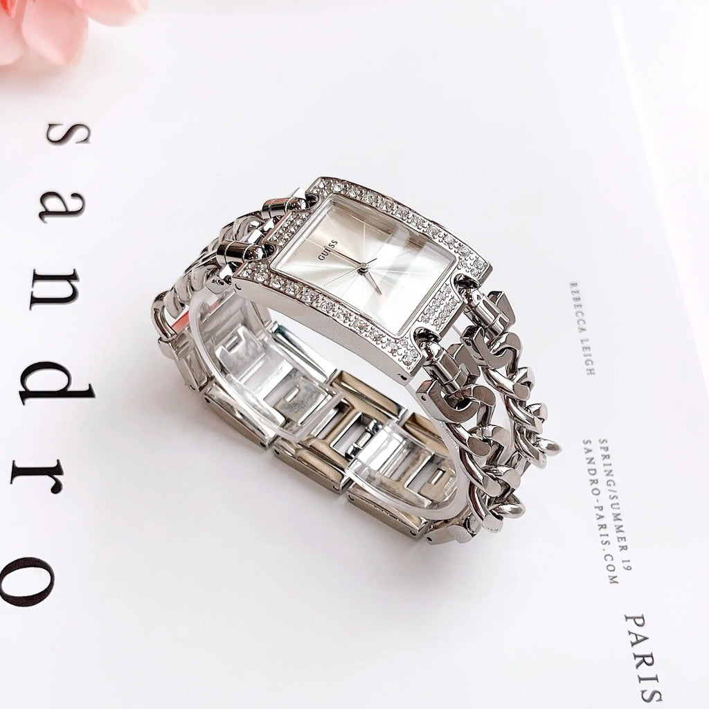 Guess Mod Heavy Metal Diamonds Silver Dial Silver Steel Strap Watch for Women - W95088L1 Buy Now By Guess