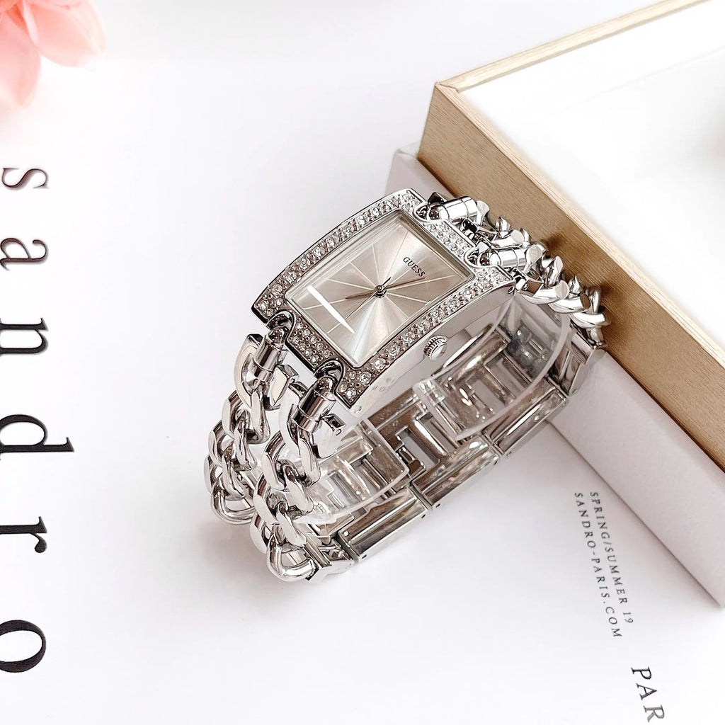 Guess Mod Heavy Metal Diamonds Silver Dial Silver Steel Strap Watch for Women - W95088L1 Buy Now By Guess