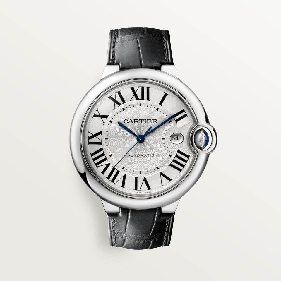 Cartier Ballon Bleu de Cartier Silver Dial Black Leather Strap Watch for Men - WSBB0026 Buy Now By Cartier