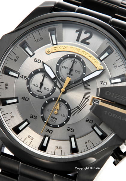 Diesel Mega Chief Chronograph Grey Dial Black Steel Strap Watch For Men - DZ4479 Buy Now By Diesel