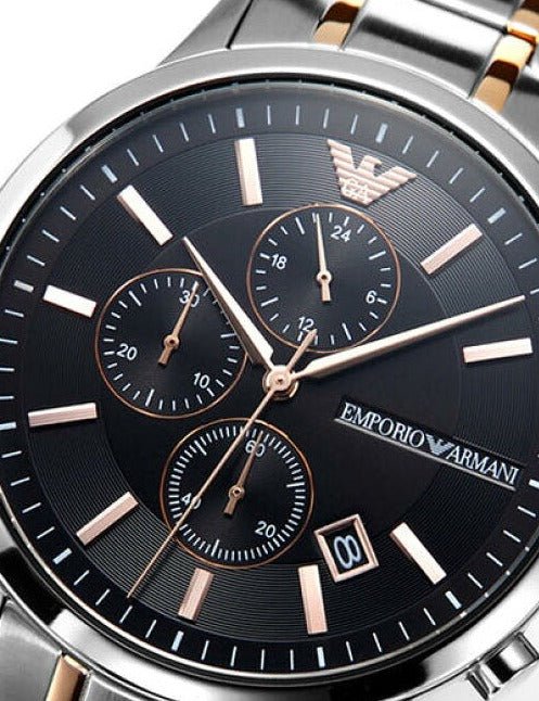 Emporio Armani Renato Chronograph Black Dial Two Tone Steel Strap Watch For Men - AR11165 Buy Now By Emporio Armani