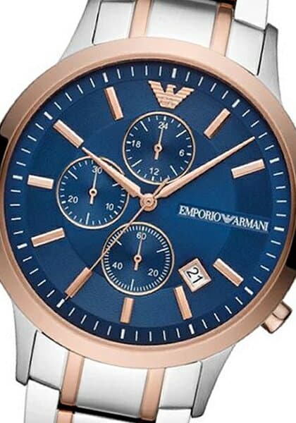 Emporio Armani Renato Chronograph Blue Dial Two Tone Steel Strap Watch For Men - AR80025 Buy Now By Emporio Armani