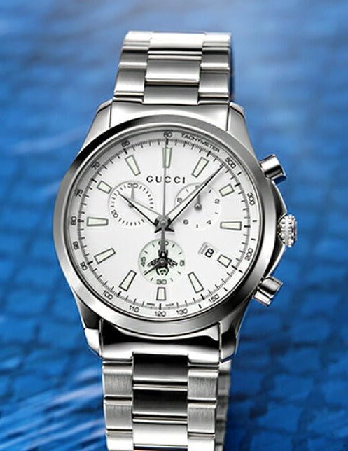 Gucci G Timeless Chronograph White Dial Silver Steel Strap Watch For Men - YA126472 Buy Now By Gucci