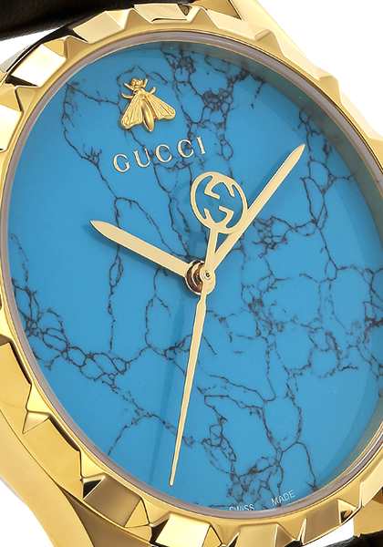 Gucci G Timeless Turquoise Blue Dial Black Leather Strap Watch For Men - YA126462 Buy Now By Gucci