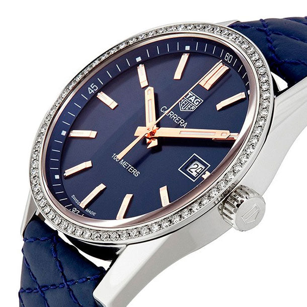 Tag Heuer Carrera Quartz Diamonds Blue Dial Blue Leather Strap Watch for Women - WAR1114.FC6391 Buy Now By Tag Heuer