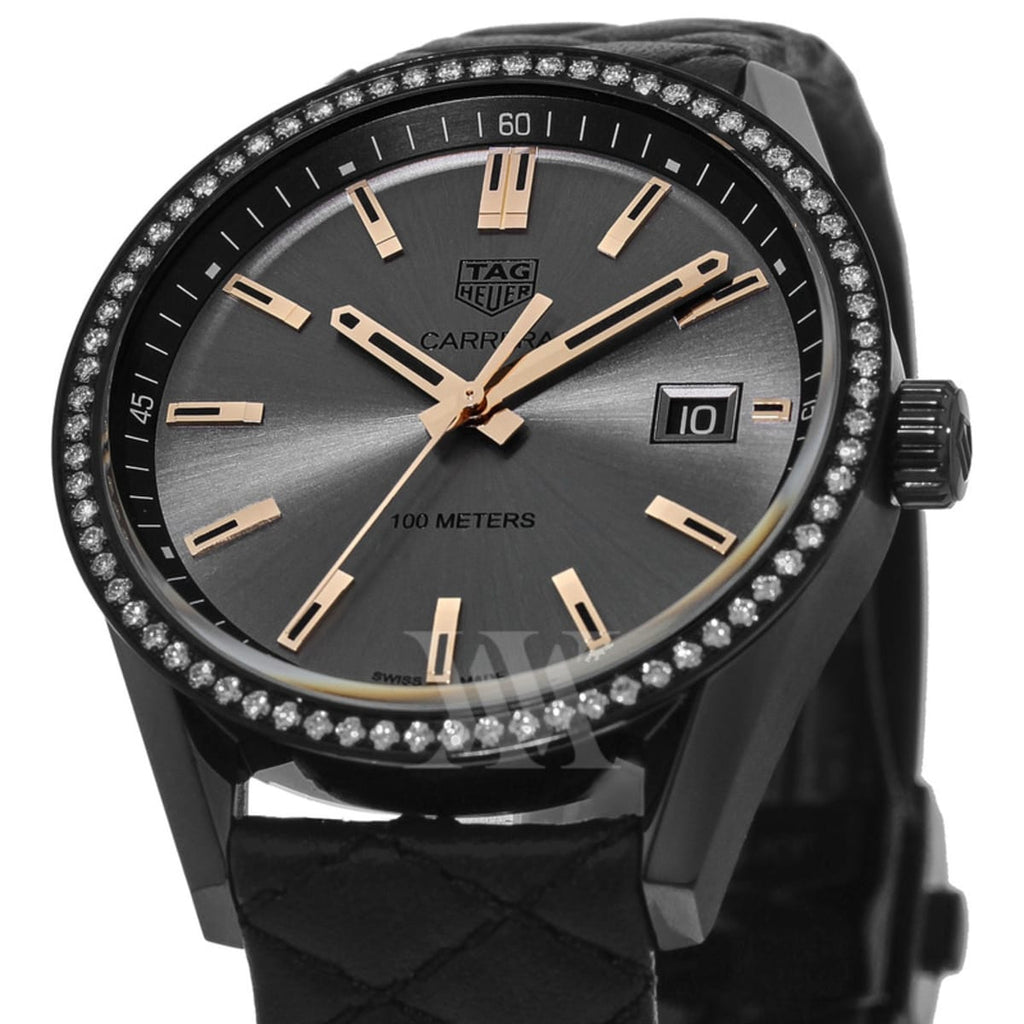 Tag Heuer Carrera Diamonds Anthracite Black Dial Black Leather Strap Watch for Women - WAR1115.FC6392 Buy Now By Tag Heuer
