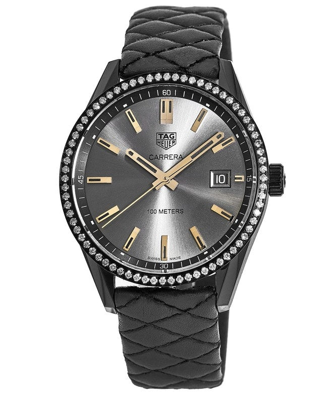 Tag Heuer Carrera Diamonds Anthracite Black Dial Black Leather Strap Watch for Women - WAR1115.FC6392 Buy Now By Tag Heuer