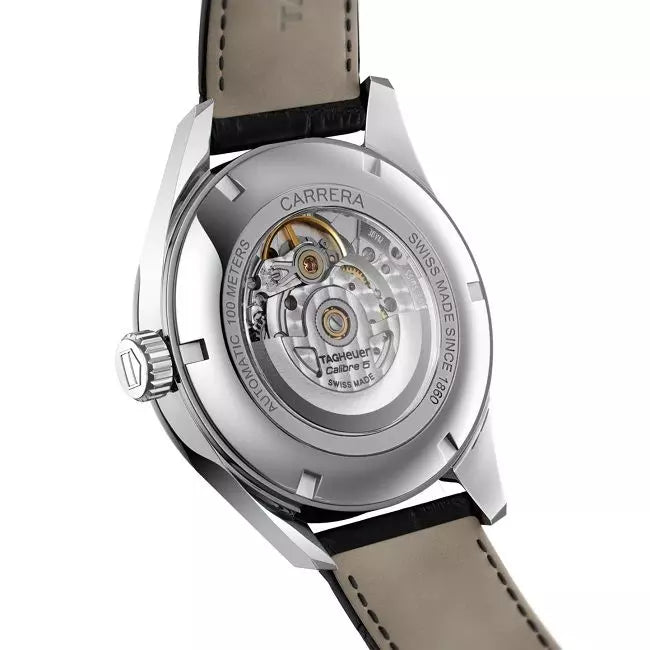 Tag Heuer Carrera Calibre 5 Automatic Black Dial Black Leather Strap Watch for Men - WAR201C.FC6266 Buy Now By Tag Heuer