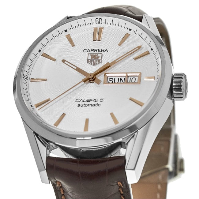 Tag Heuer Carrera Calibre 5 Automatic White Dial Brown Leather Strap Watch for Men - WAR201D.FC6291 Buy Now By Tag Heuer