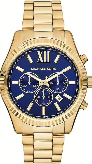 Michael Kors Lexington Chronograph Blue Dial Gold Steel Strap Watch for Men - MK9153 Buy Now By Michael Kors