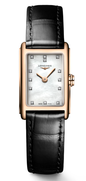 Longines Dolcevita Diamonds Mother of Pearl White Dial Black Leather Strap Watch for Women - L5.258.8.87.0 Buy Now By Longines