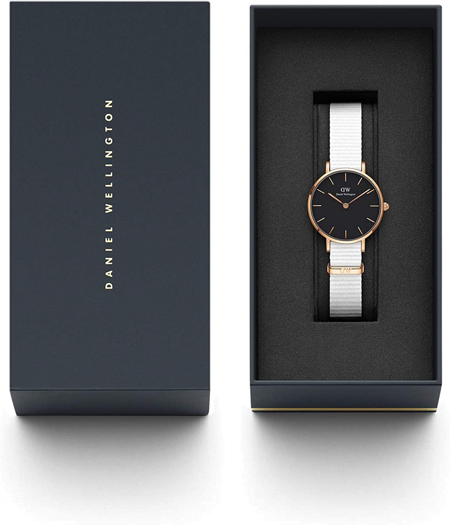 Daniel Wellington Classic Petite Dover Black Dial White NATO Strap Watch For Women - DW001000314 Buy Now By Daniel Wellington