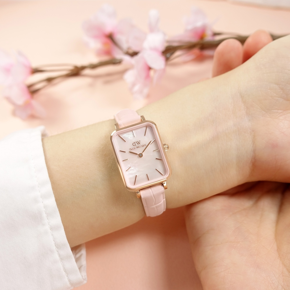Daniel Wellington Quadro Pressed Mother of Pearl Pink Dial Pink Leather Strap Watch For Women - DW00100508 Buy Now By Daniel Wellington