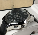 Emporio Armani Valente Chronograph Black Dial Black Leather Strap Watch For Men - AR1633