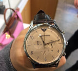 Emporio Armani Classic Chronograph Cream Dial Brown Leather Strap Watch For Men - AR1878 Buy Now By Emporio Armani