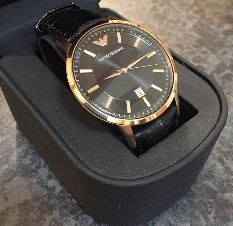 Emporio Armani Renato Quartz Black Dial Black Leather Strap Watch For Men - AR2425 Buy Now By Emporio Armani