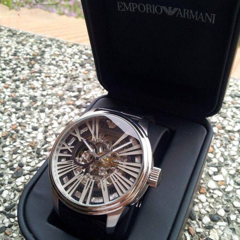 Emporio Armani Meccanico Automatic Black Dial Leather Strap Watch For Men - AR4629 Buy Now By Emporio Armani