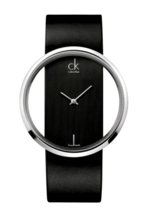 Calvin Klein Glam Transparent Dial Black Leather Strap Watch for Women - K9423107 Buy Now By Calvin Klein