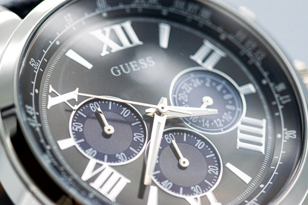 Guess Horizon Chronograph Quartz Black Dial Blue Leather Strap Watch For Men - W0380G3 Buy Now By Guess