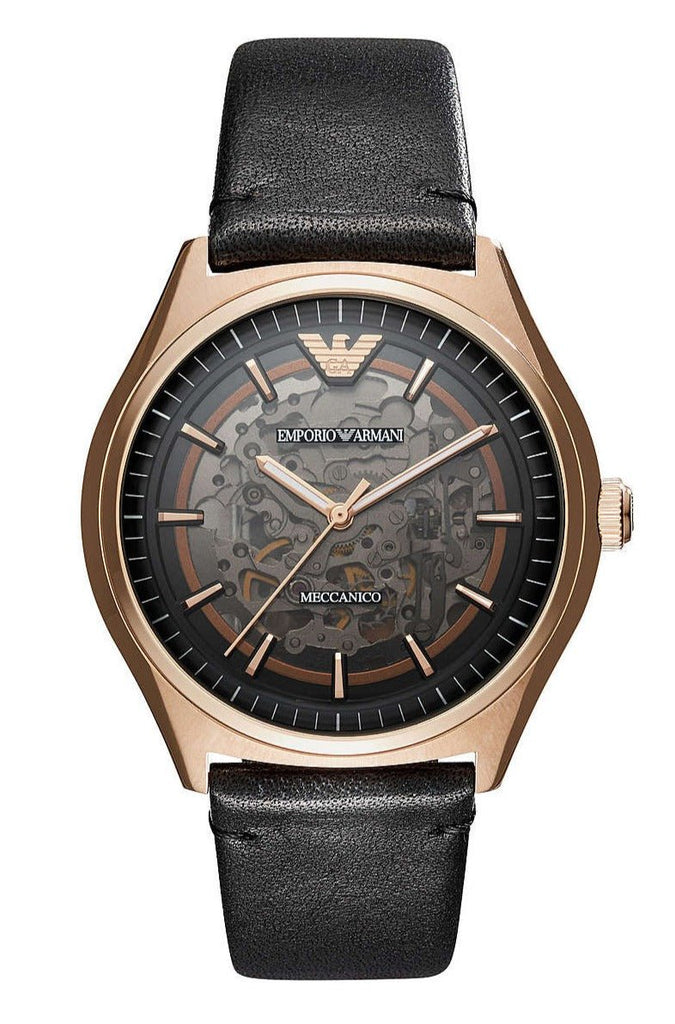 Emporio Armani Meccanico Black Dial Black Leather Watch For Men - AR60004 Buy Now By Emporio Armani