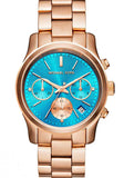 Michael Kors Runway Chronograph Turquoise Dial Rose Gold Steel Strap Watch For Women - MK6164 Buy Now By Michael Kors