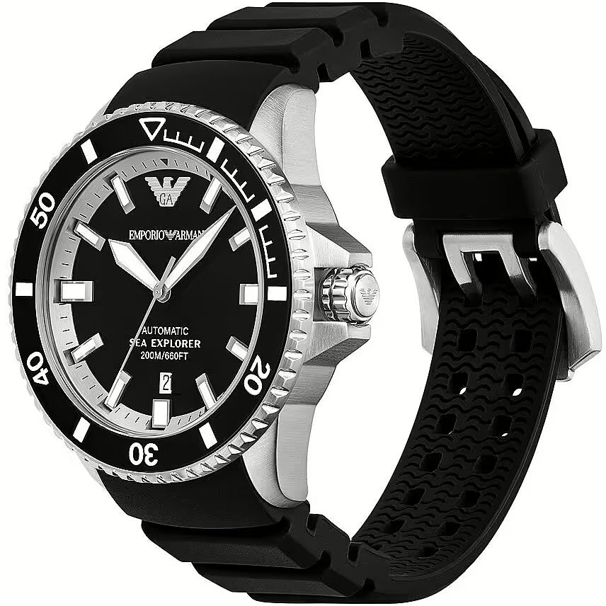 Emporio Armani Sea Explorer Automatic Black Dial Black Silicone Strap Watch For Men - AR60078 Buy Now By Emporio Armani