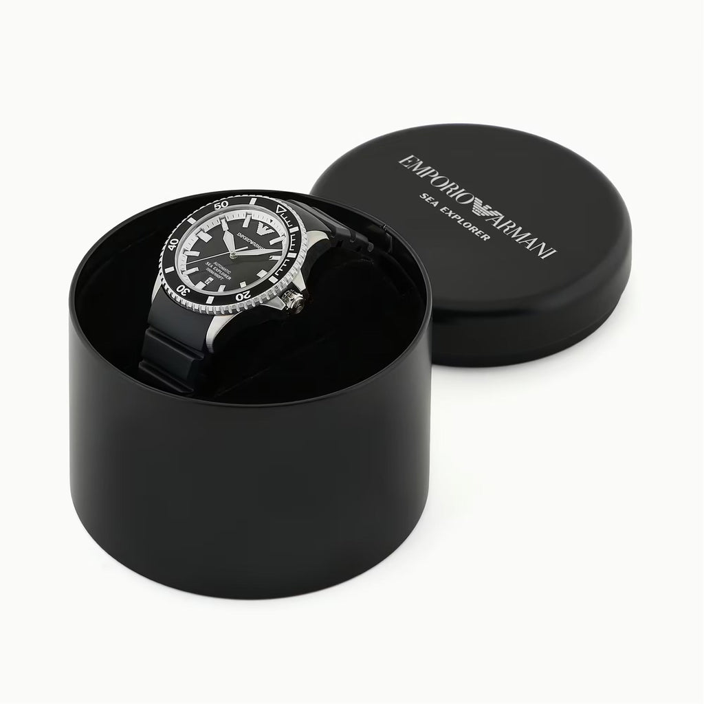 Emporio Armani Sea Explorer Automatic Black Dial Black Silicone Strap Watch For Men - AR60078 Buy Now By Emporio Armani