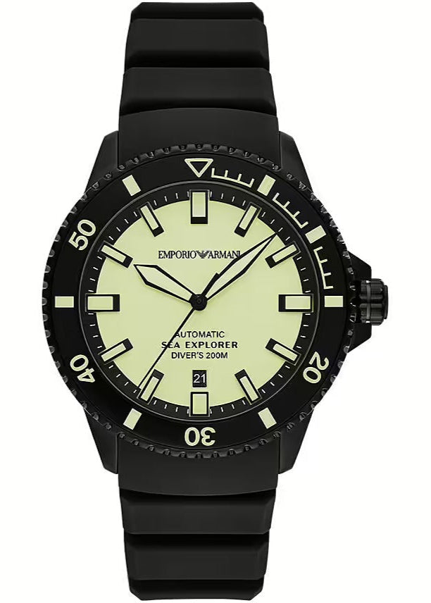 Emporio Armani Sea Explorer Automatic Yellow Dial Black Silicone Strap Watch For Men - AR60085 Buy Now By Emporio Armani