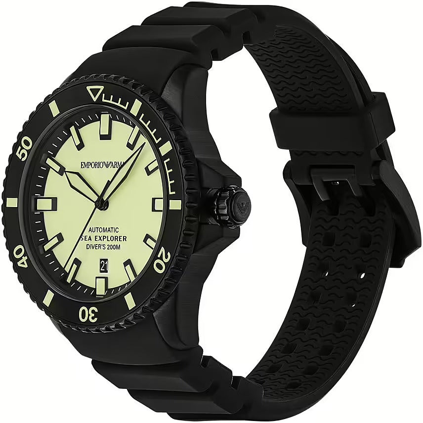Emporio Armani Sea Explorer Automatic Yellow Dial Black Silicone Strap Watch For Men - AR60085 Buy Now By Emporio Armani