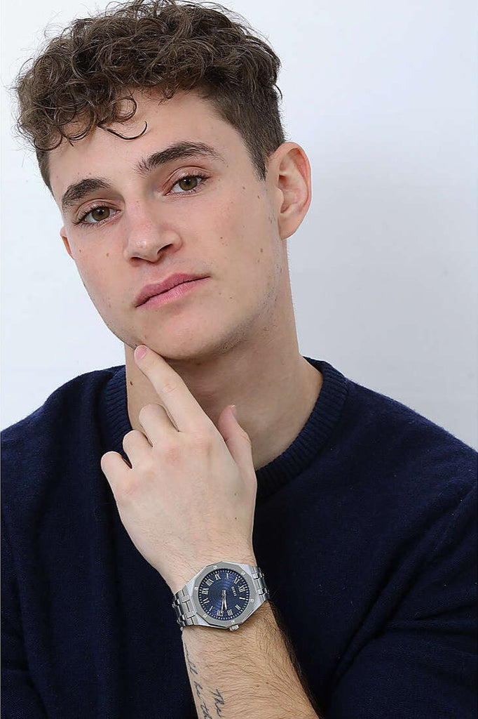 Guess Asset Quartz Blue Dial Silver Steel Strap Watch For Men - GW0575G4 Buy Now By Guess